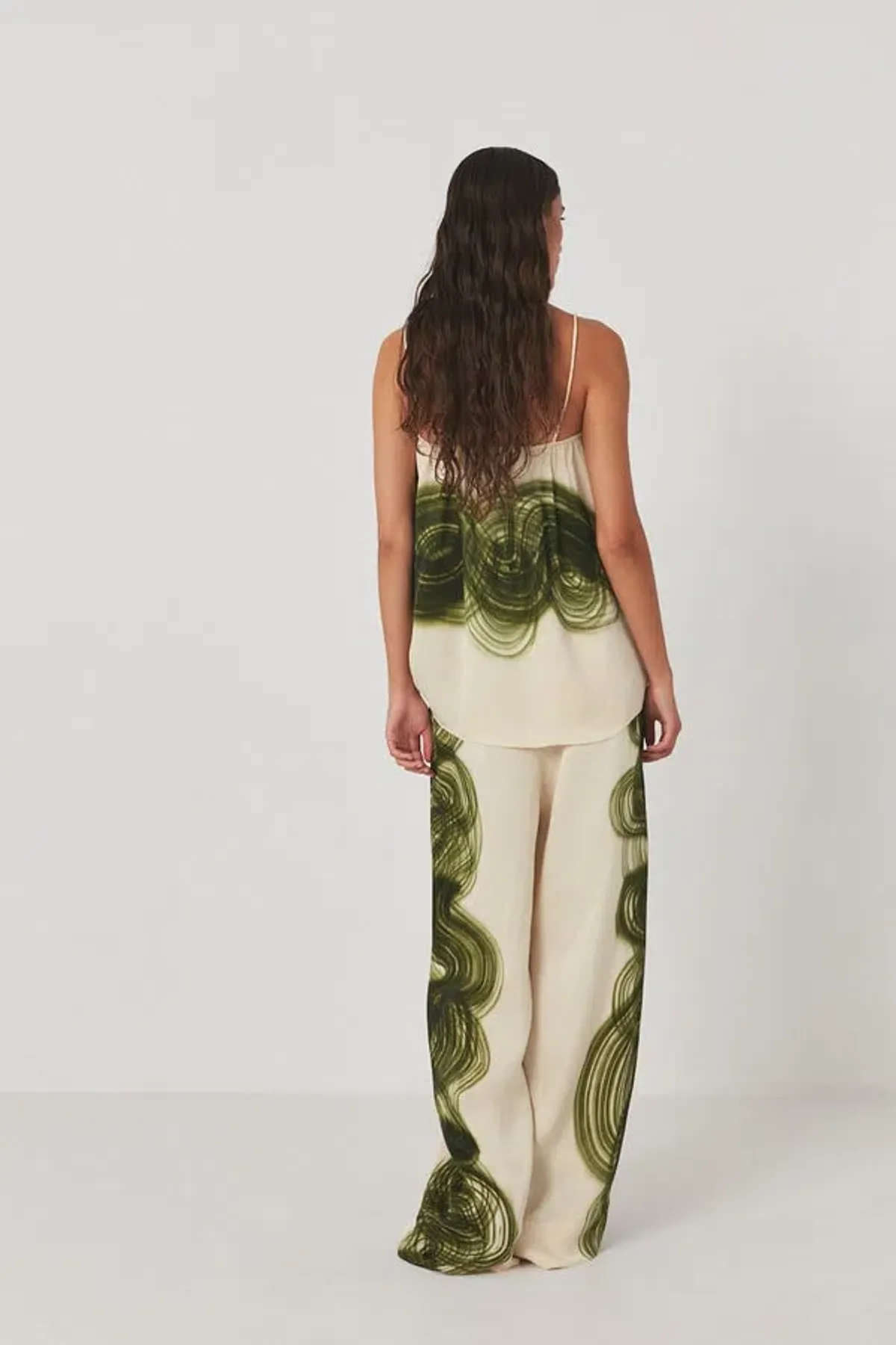 Rabens Saloner Briana Swirl Pleat Wide Pant Olive Chalk Combo Size AU 10 - Image 2