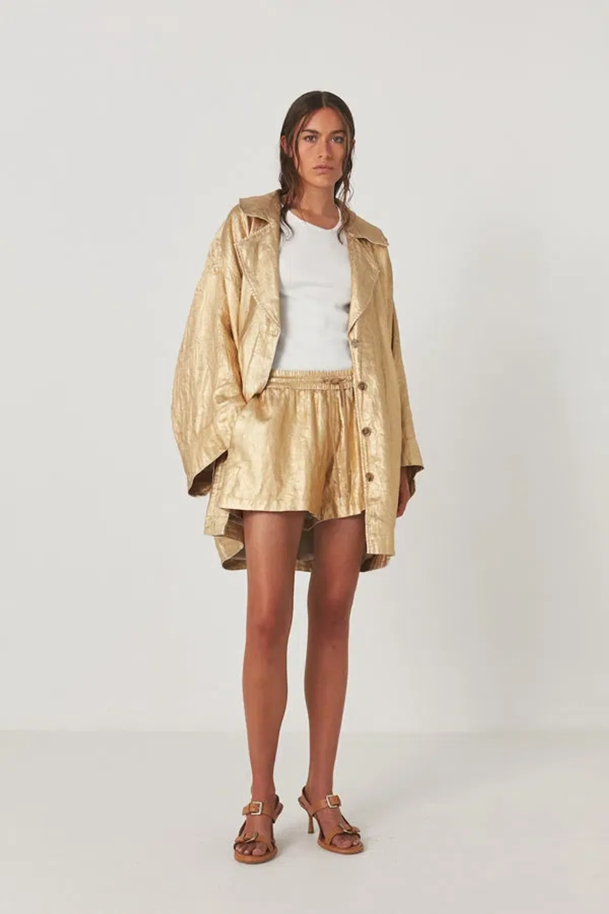 Rabens Saloner Jacqline Midas Jacket and Inja Midas Wide Leg Pant Set in Gold Size 10 - Image 1