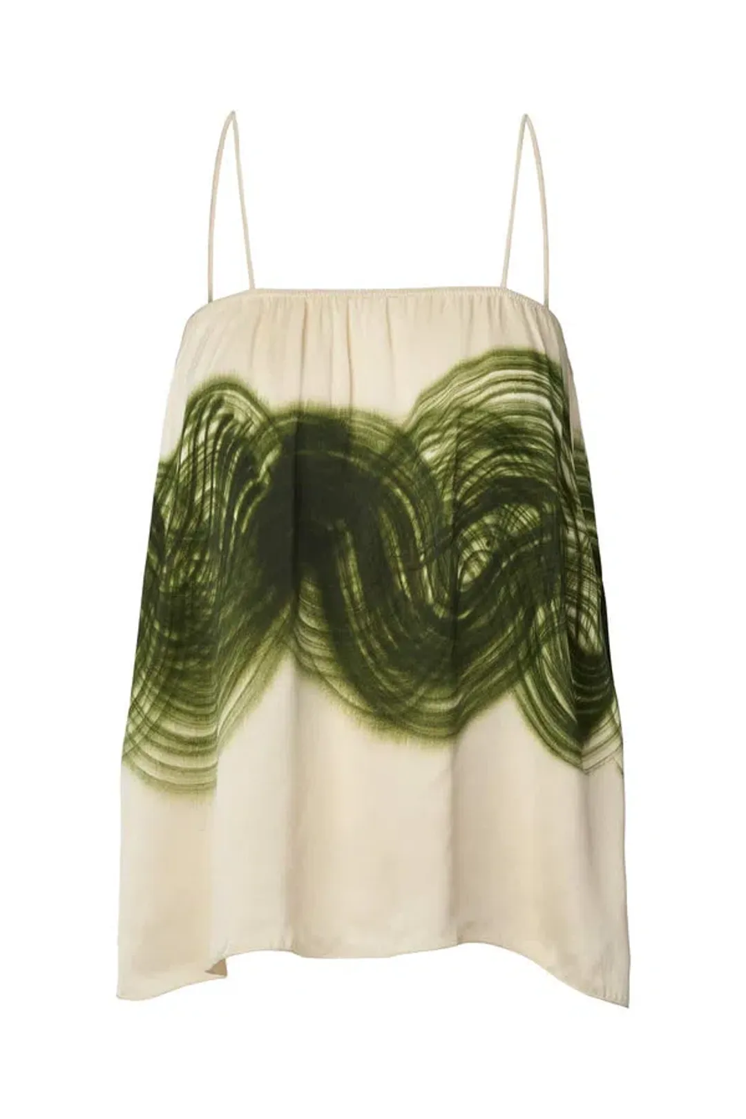 Rabens Saloner Magny Swirl String Elastic Cami and Briana Swirl Pleat Wide Pant Set in Olive Chalk Combo Size AU 10 for rent on The Volte - main image
