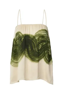 Rabens Saloner Magny Swirl String Elastic Cami and Briana Swirl Pleat Wide Pant Set in Olive Chalk Combo Size AU 10 for rent on The Volte - image 5