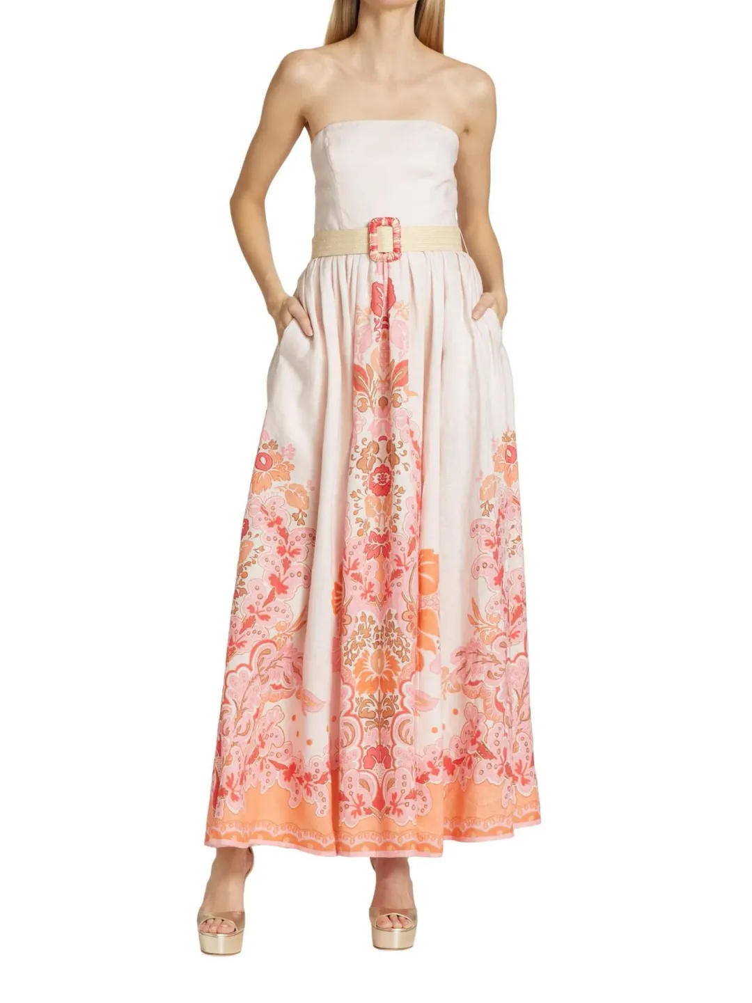 Zimmermann Violet Strapless Dress Coral Floral Size 0 / AU 8 for rent on The Volte - main image