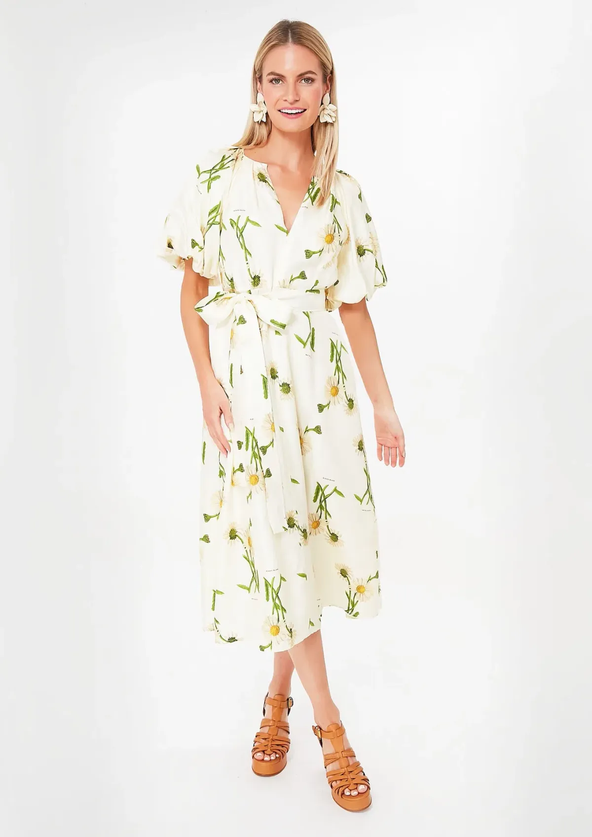 Oroton String Field Daisy Silk Midi Dress Floral Size 12 - Image 1
