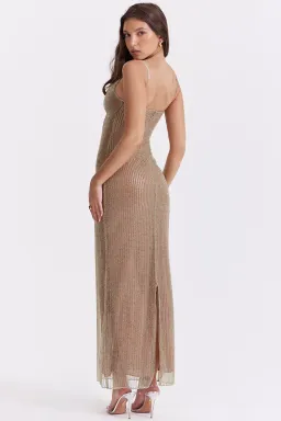 House of CB Alondra Beaded Maxi Dress Cafe Au Lait Size XS / AU 6 for rent on The Volte - image 3