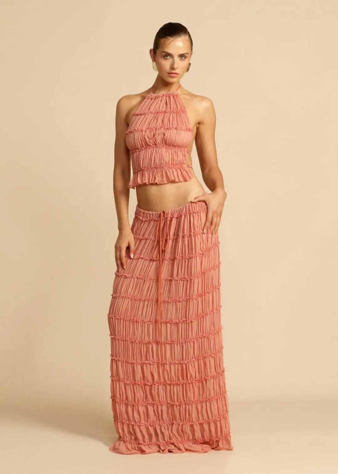 Arcina Ori Juliette Halter and Skirt Set in Peach Size M / AU 10 for rent on The Volte - main image