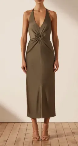 Shona Joy Luxe Twist Front Halter Midi Dress Green Size 8 for rent on The Volte - image 1