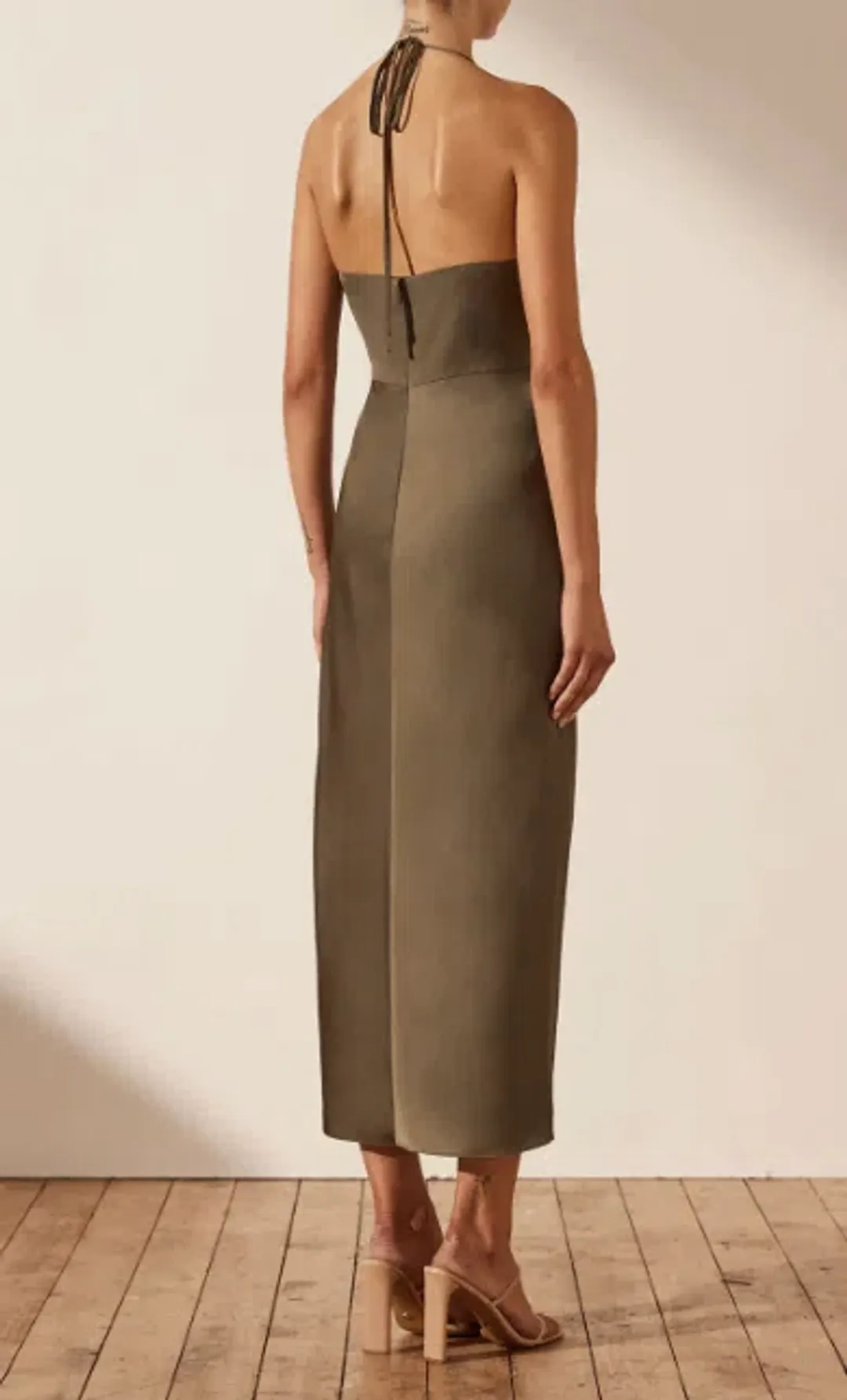 Shona Joy Luxe Twist Front Halter Midi Dress Green Size 8 for rent on The Volte - main image