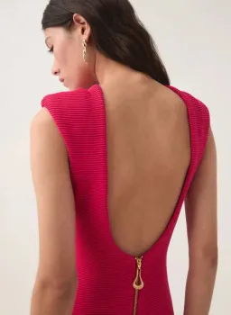 Aje Rushes Raffia Knit Midi Dress in Deep Fuschia Size M (AU 10) for rent on The Volte - image 4