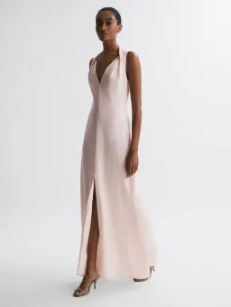 Reiss Lila Bridesmaid Twist Detail Midi Dress Nude Size XS / AU 6 for rent on The Volte - image 1