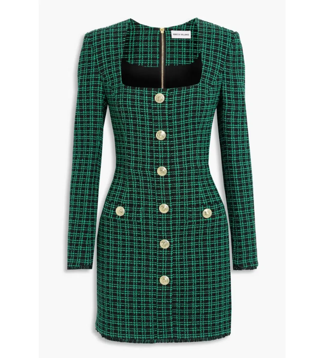 Rebecca Vallance Becca Checked Cotton Blend Tweed Mini Dress Green Size AU 14 for rent on The Volte - main image