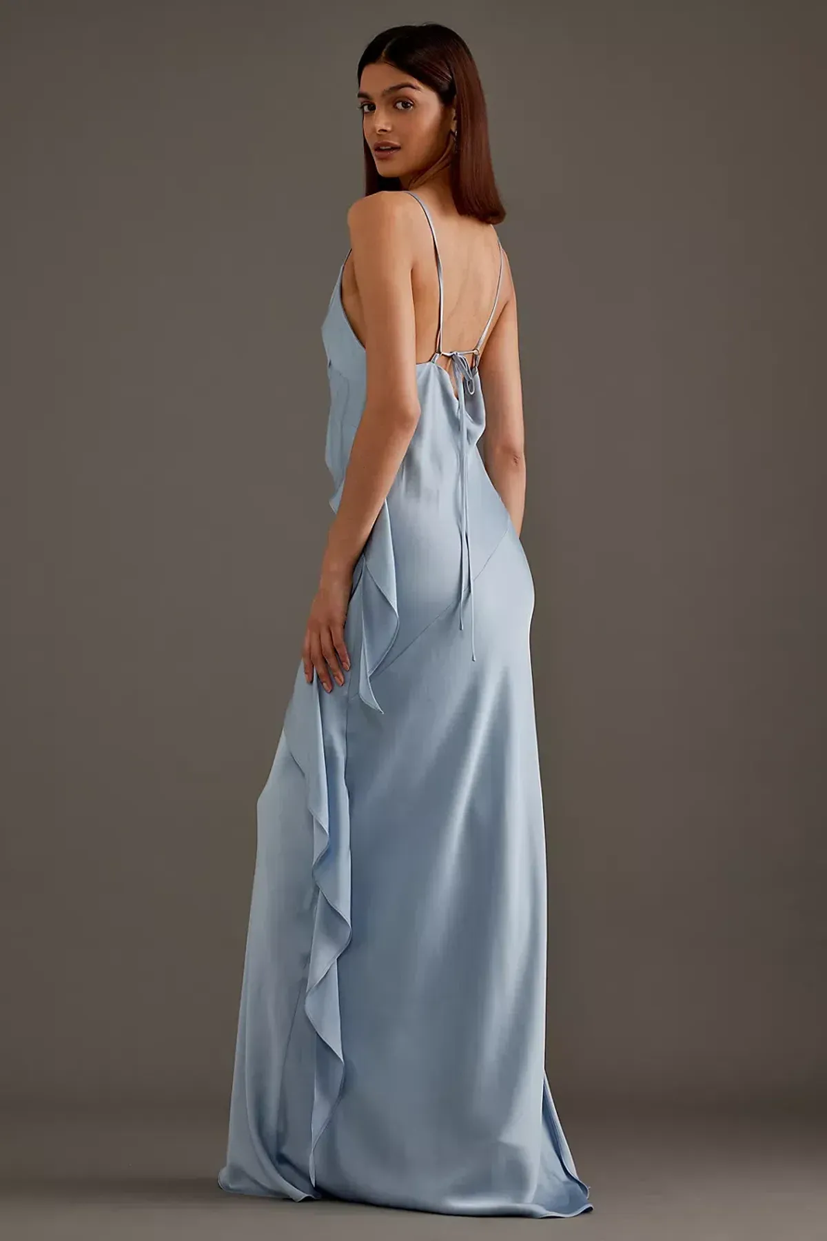 Anthropologie Asymmetric Ruffle Maxi Slip Dress Blue Size 10 - Image 3