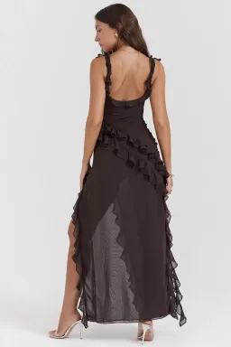 House Of CB Ariela Ruffle Maxi Dress Expresso Brown Size S / AU 8 for rent on The Volte - image 3