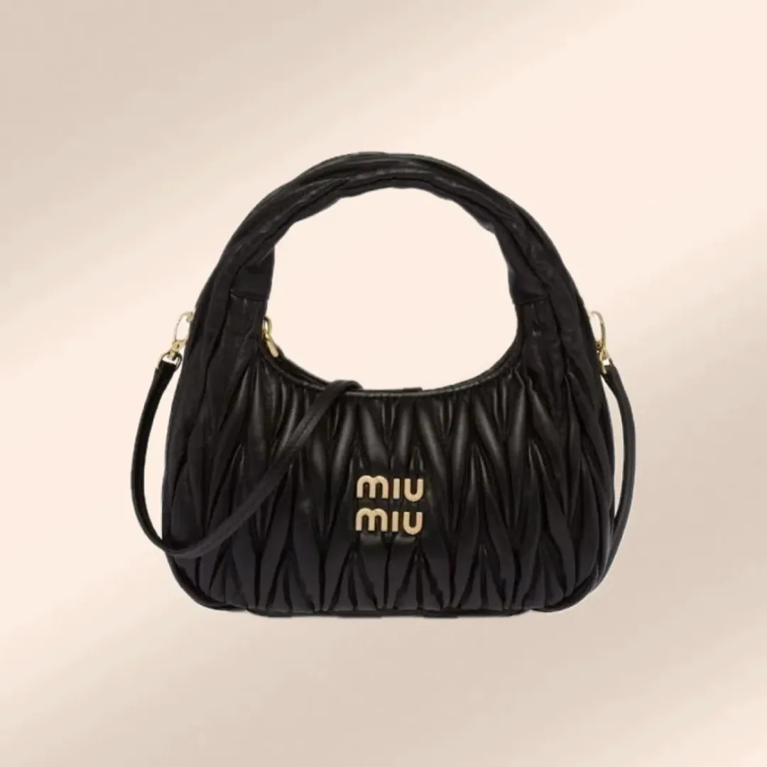 Miu Miu Wander Matelassé Nappa Leather Hobo Black for rent on The Volte - main image