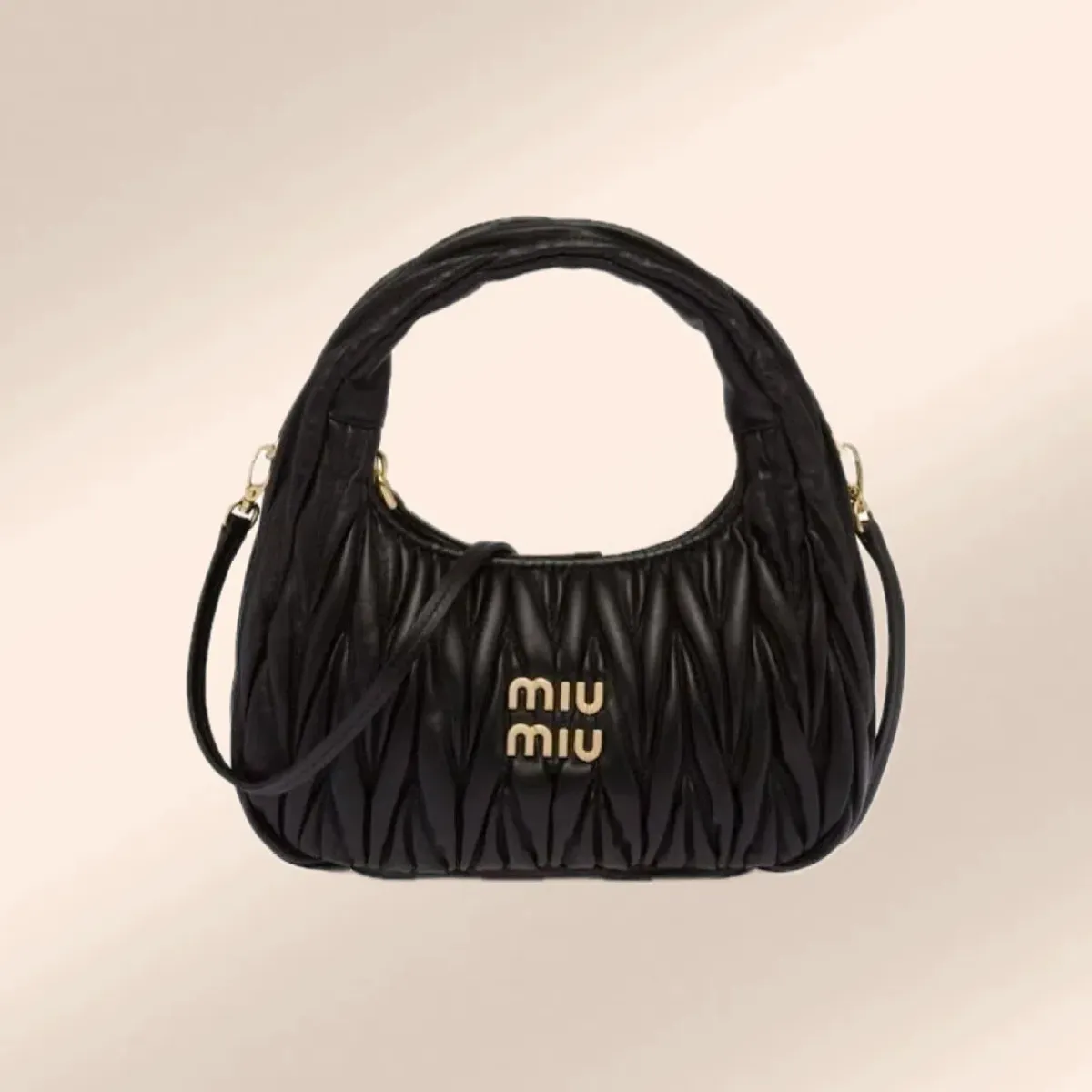 Miu Miu Wander Matelassé Nappa Leather Hobo Black for rent on The Volte - main image