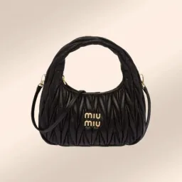 Miu Miu Wander Matelassé Nappa Leather Hobo Black for rent on The Volte - image 1