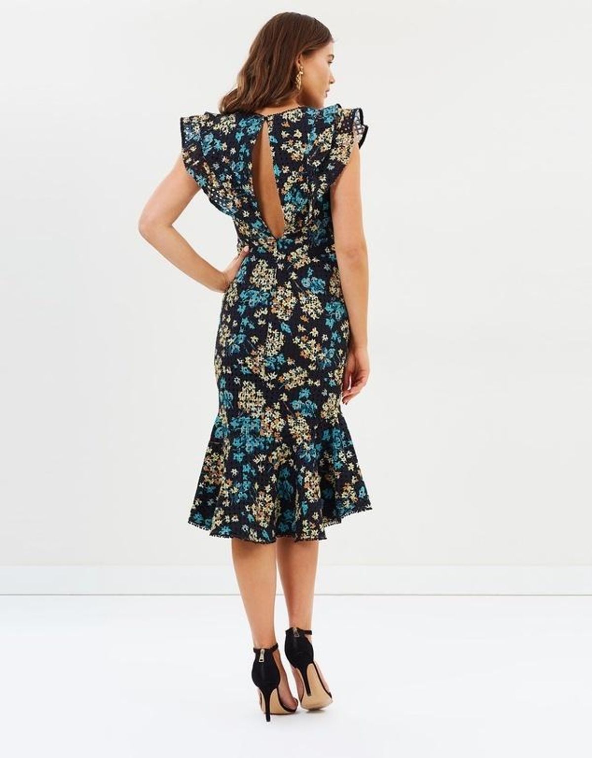 Talulah Stormy Crochet Flounce Midi Dress Floral Size 10 - Image 3