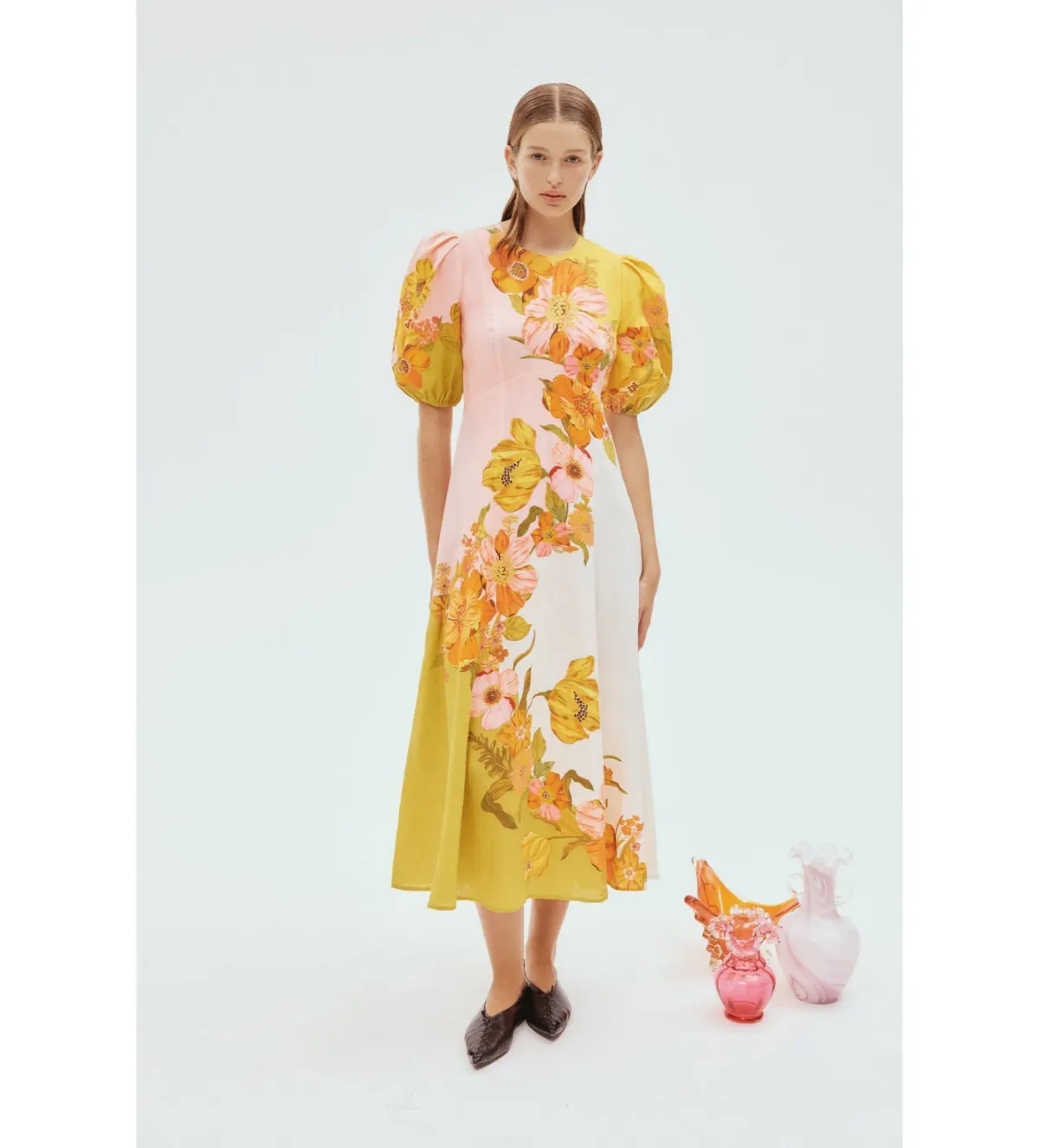 Alemais Silas Linen Midi Dress Floral Print Size 8 for rent on The Volte - main image