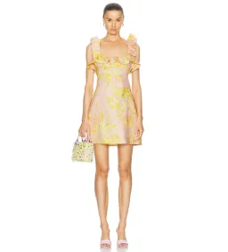 Zimmermann The Golden Ruffle Mini Dress in Pink/Gold Floral Size 0/Au 8 for rent on The Volte - image 1
