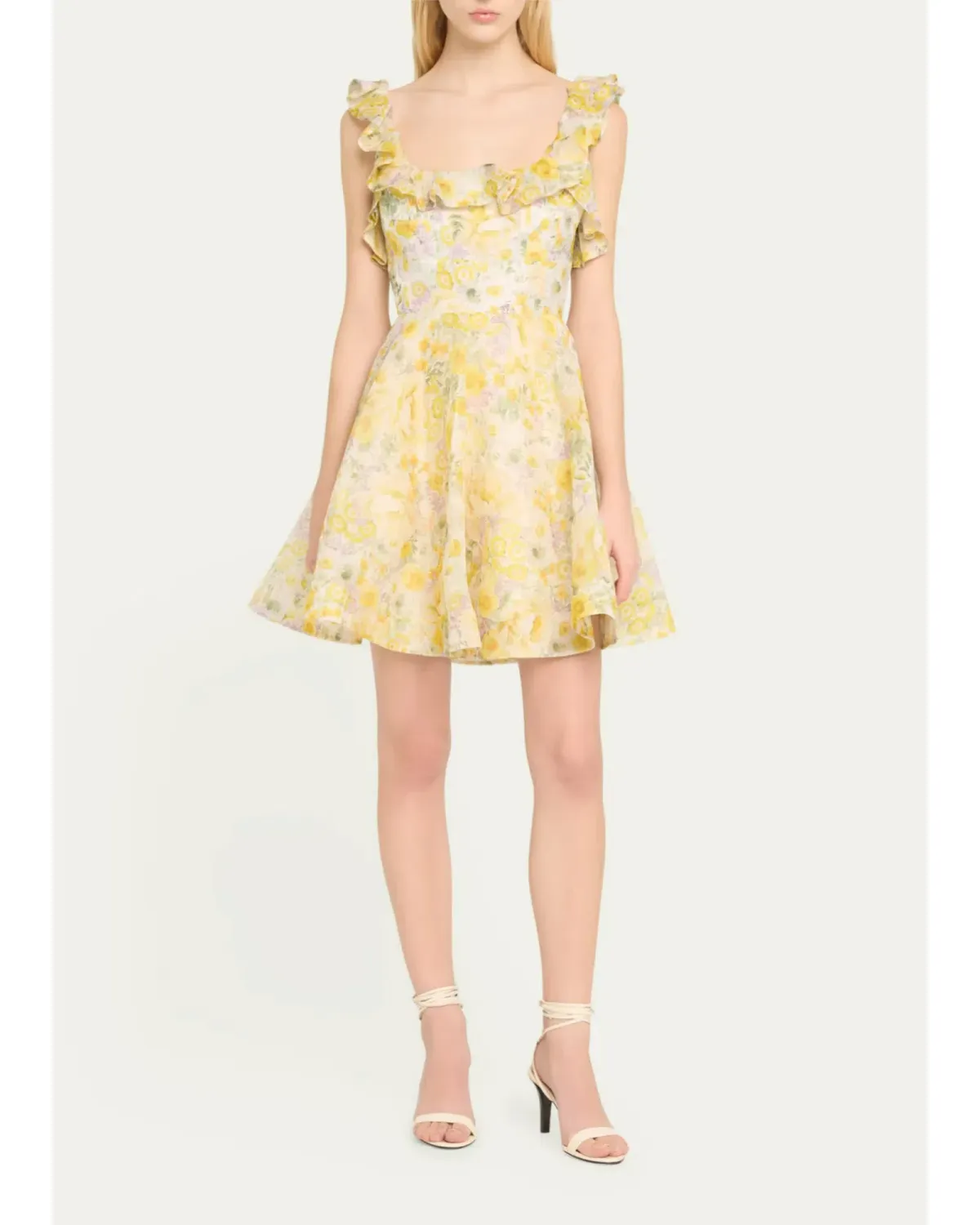 Zimmermann The Harmony Frilled Mini Dress in Citrus Garden Print Size 1 / AU 10 for rent on The Volte - main image