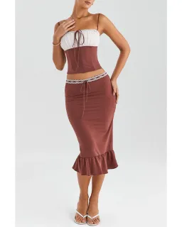 Mistress Rocks Gathered Corset Ruffle Midi Skirt Set Coffee and Cream Size S / AU 8 for rent on The Volte - image 2
