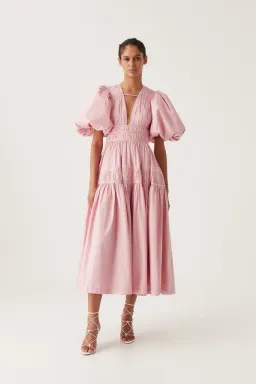 Aje Fallingwater Ruched Midi Dress Pink Size 12 for rent on The Volte - image 1