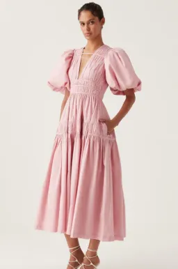 Aje Fallingwater Ruched Midi Dress Pink Size 12 for rent on The Volte - image 2