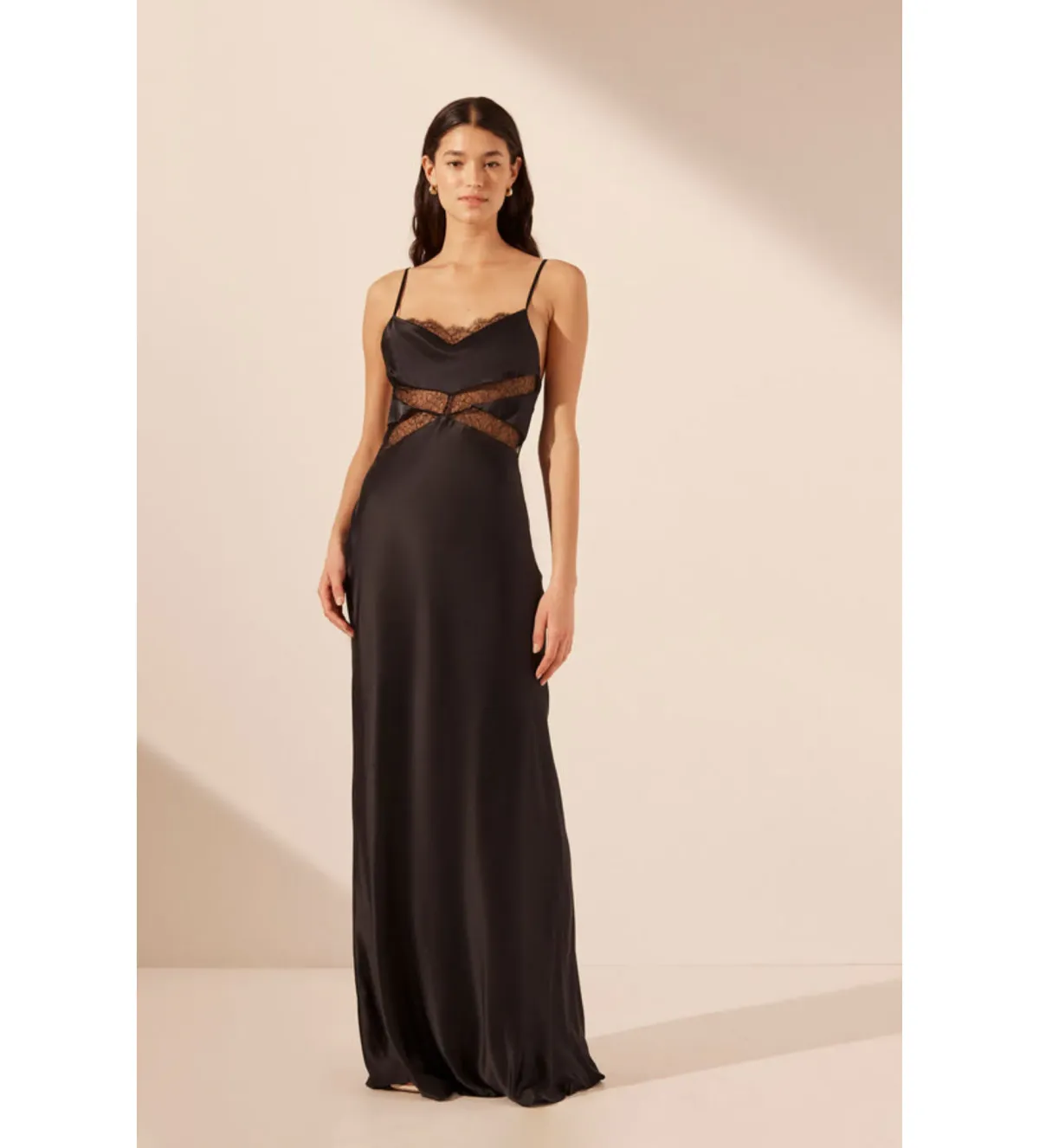 Shona Joy Leticia Silk Cowl Neck Lace Maxi Dress Black Size 10 - Image 1