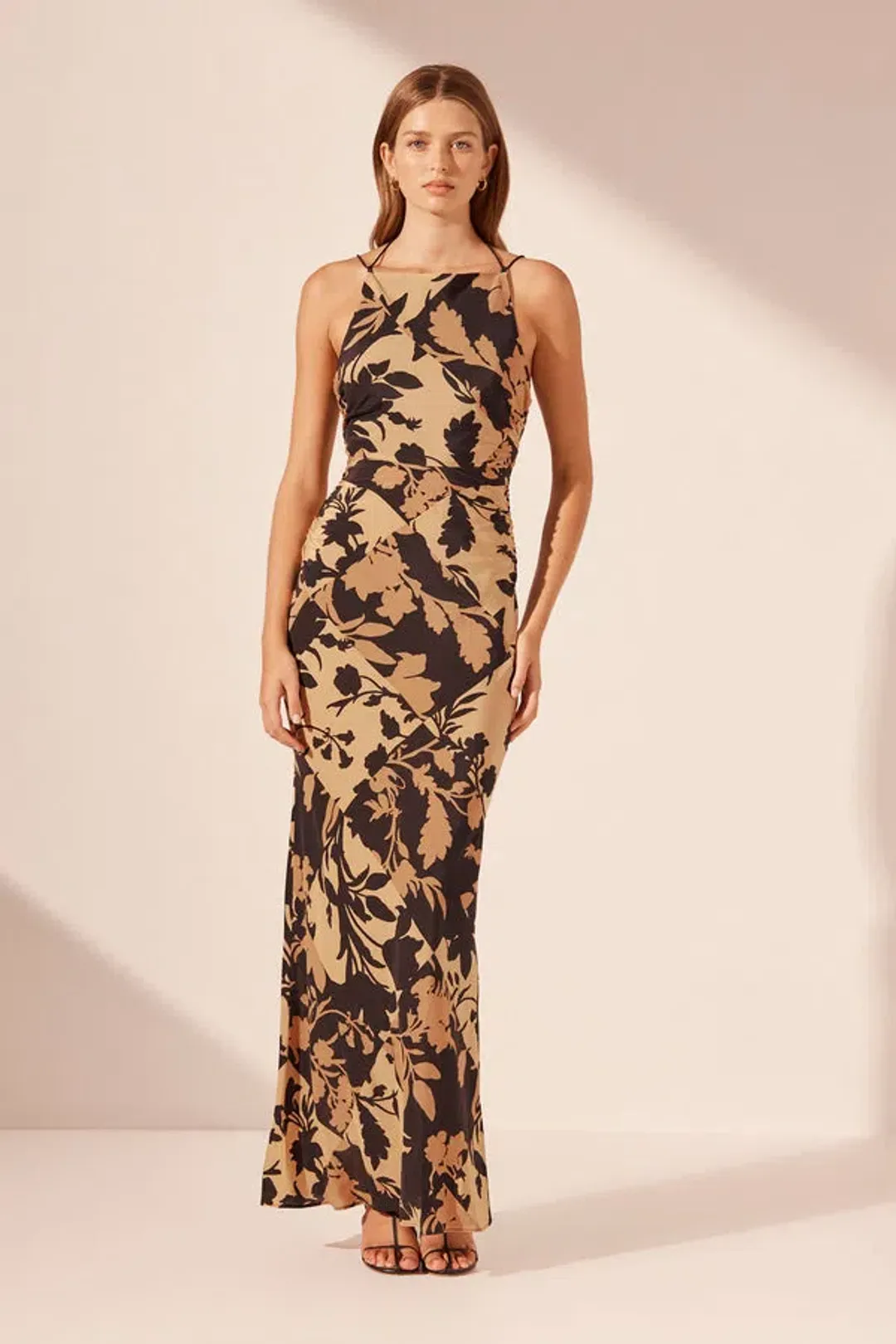 Shona Joy Lai Silk High Neck Ruched Maxi Dress Lai Print Size 8 for rent on The Volte - main image