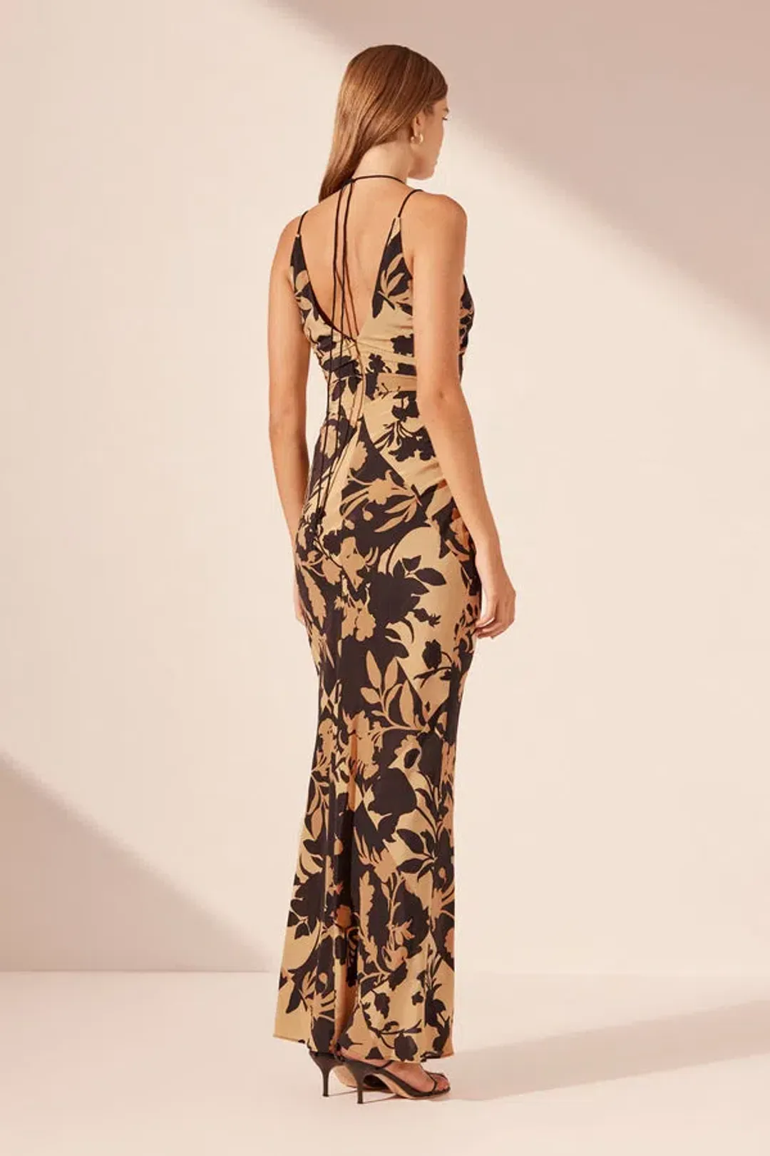 Shona Joy Lai Silk High Neck Ruched Maxi Dress Lai Print Size 8 for rent on The Volte - main image