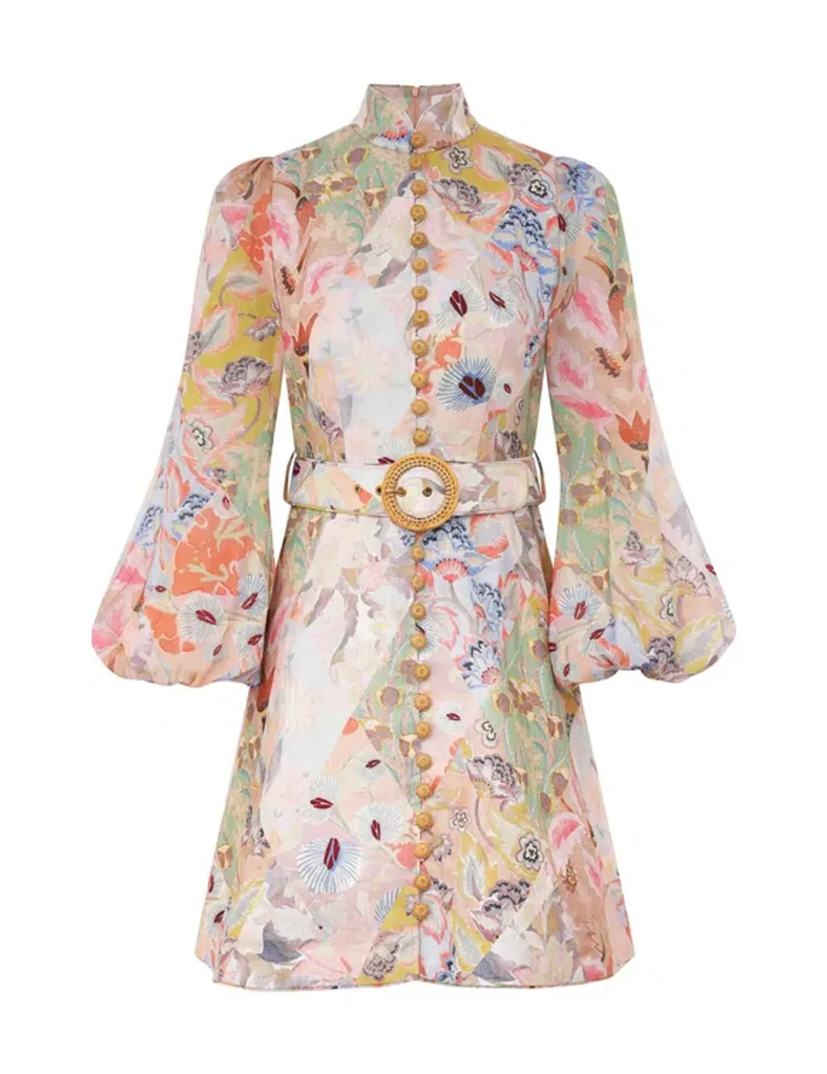 Zimmermann The Illustration Belted Mini Dress in Multi Floral Diamond Size 3 / AU 14 - Image 3