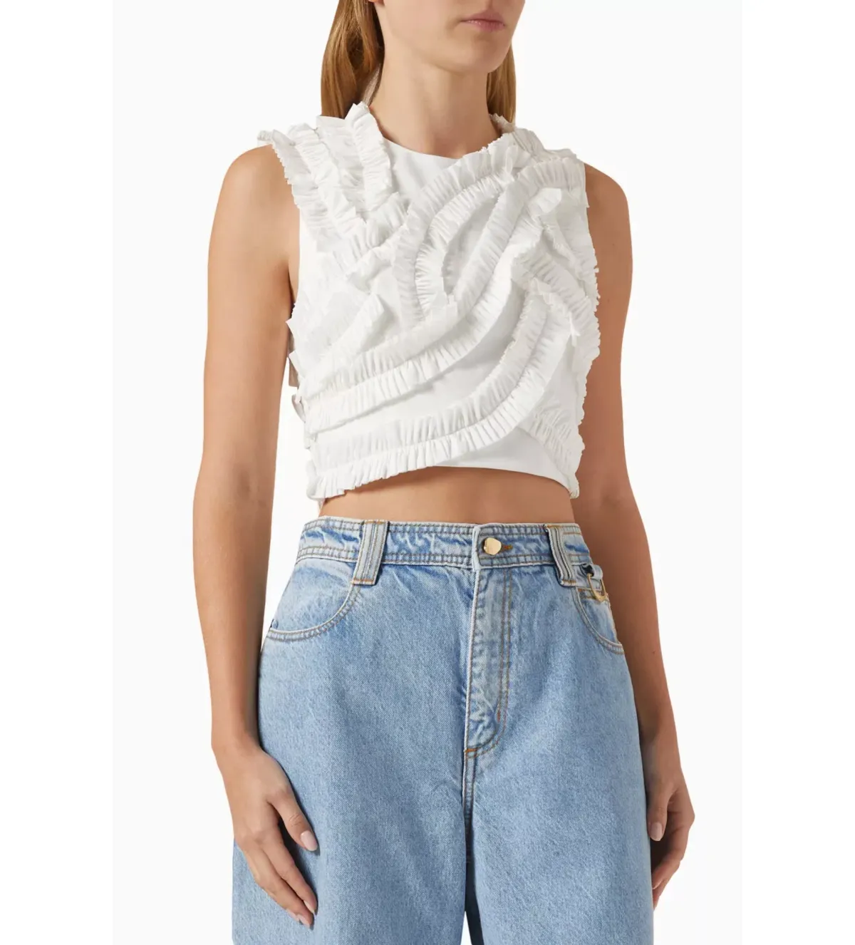 Aje Aurelia Frill Shell Top White Size 8 for rent on The Volte - main image