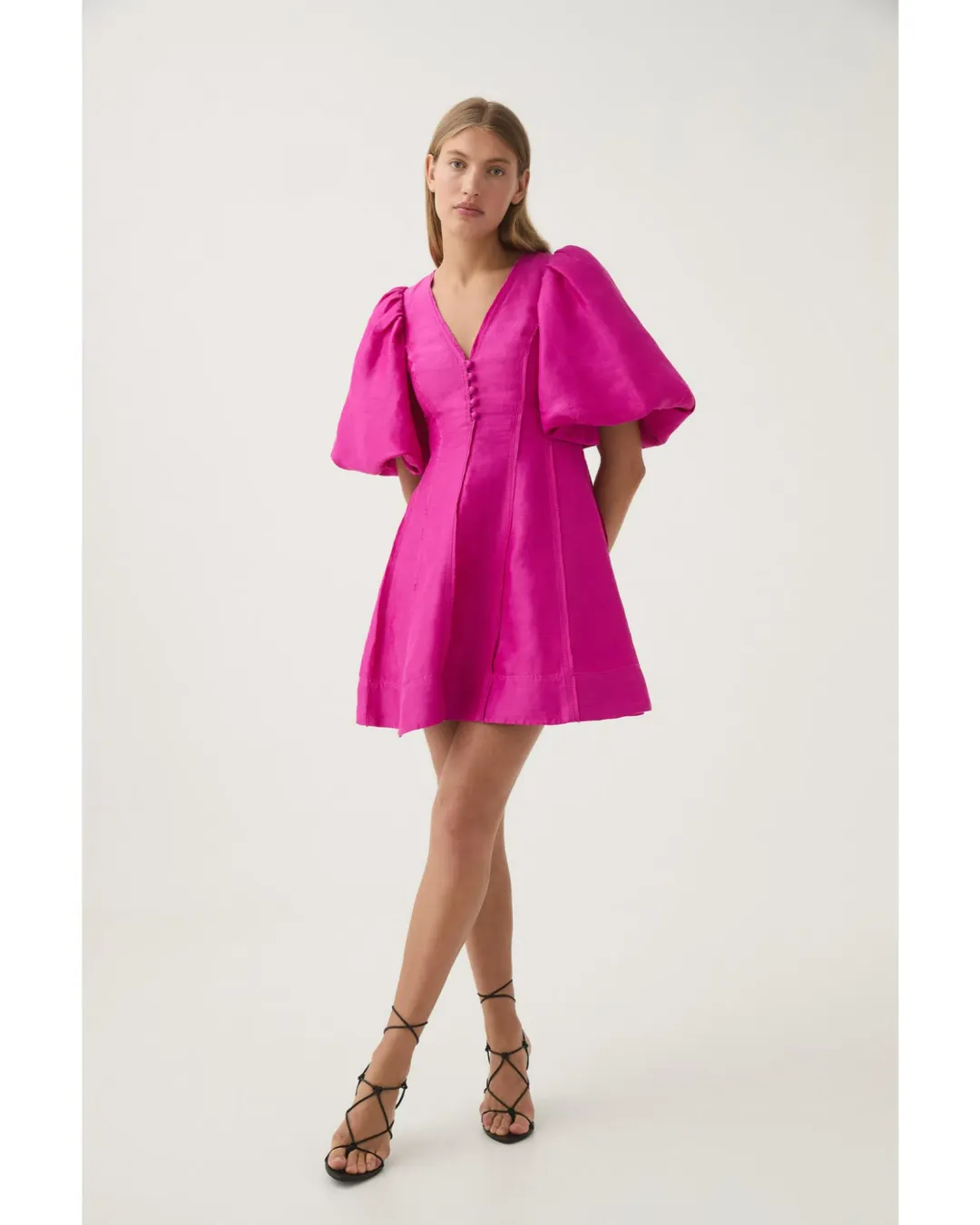 Aje Dusk Puff Sleeve Mini Dress in Deep Magenta Size AU 10 for rent on The Volte - main image