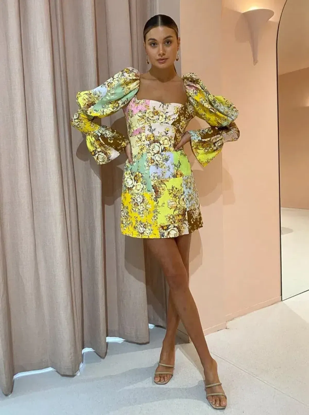 Alemais Matilde Puff Sleeve Mini Dress Multi Size 8 for rent on The Volte - main image