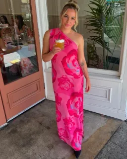 With Harper Lu One Shoulder Sheer Maxi in Pink Rose Size 8 for rent on The Volte - image 1