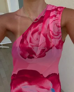 With Harper Lu One Shoulder Sheer Maxi in Pink Rose Size 8 for rent on The Volte - image 2