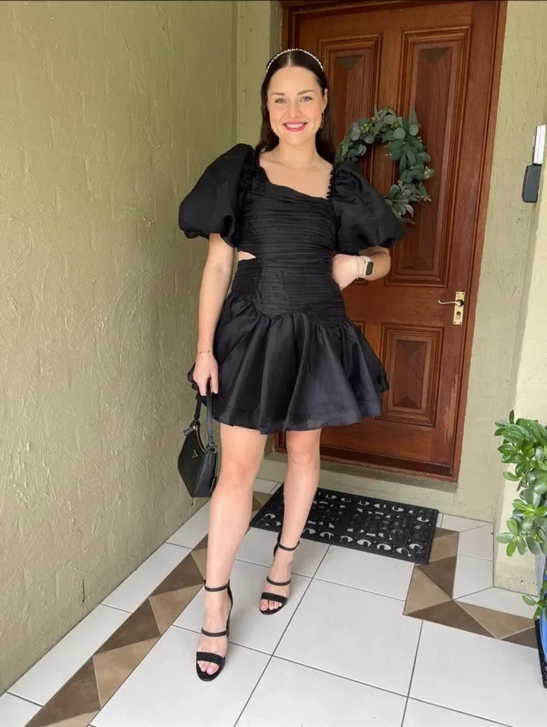 AJE Joan Puff Sleeve Mini Dress Black Size 10 for rent on The Volte - main image