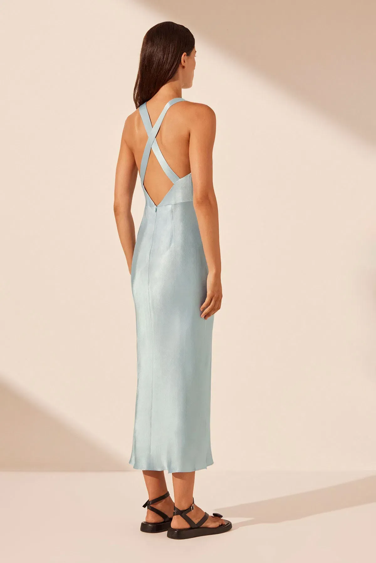 Shona Joy Camille Lace Cross Back Midi Dress Cool Blue/Black Size 12 - Image 3