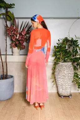 With Harper Lu Panel Maxi Dress Mesh Contrast Poppy Size M / AU 10 for rent on The Volte - image 3