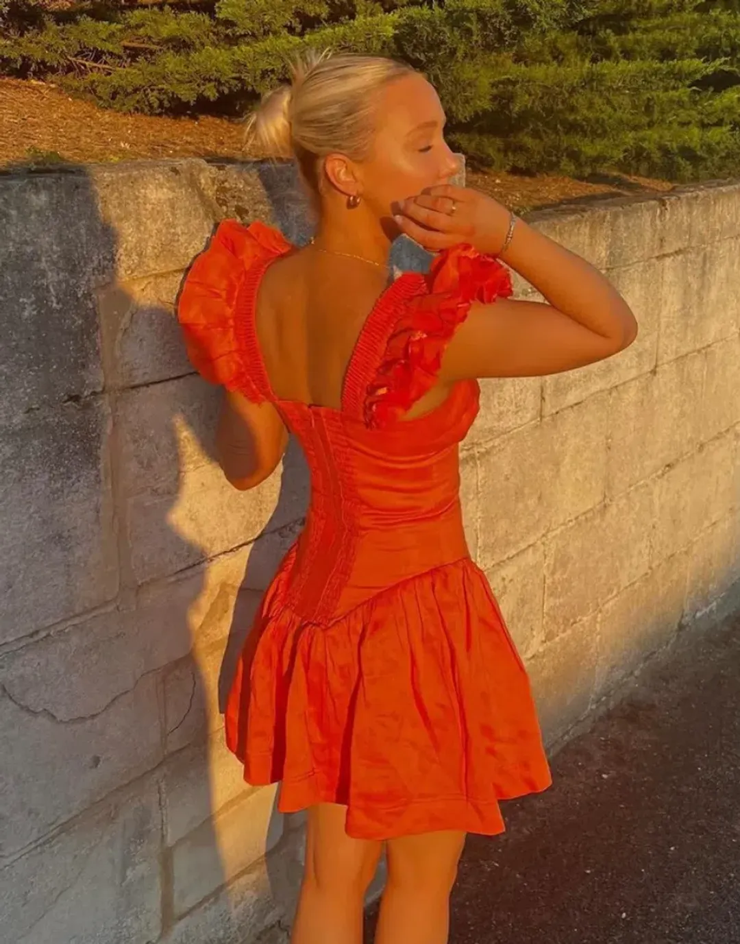 Aje Simone Frill Sleeve Mini Dress Orange Size 8 for rent on The Volte - main image