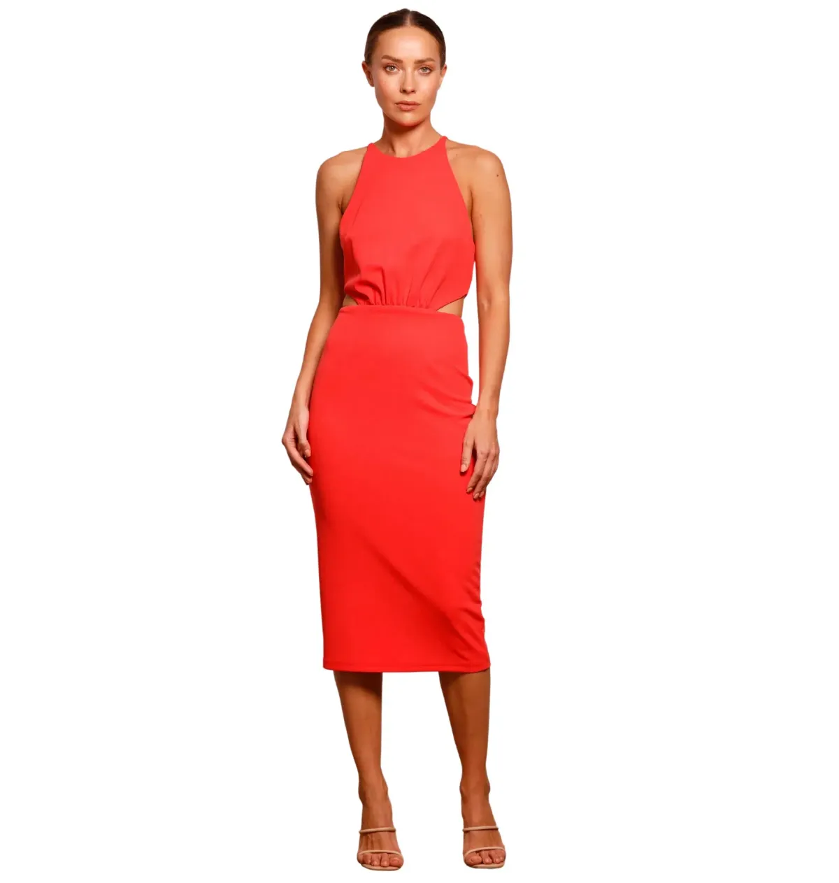Pasduchas Kiss Up Midi Dress Coral Size AU 10 for rent on The Volte - main image