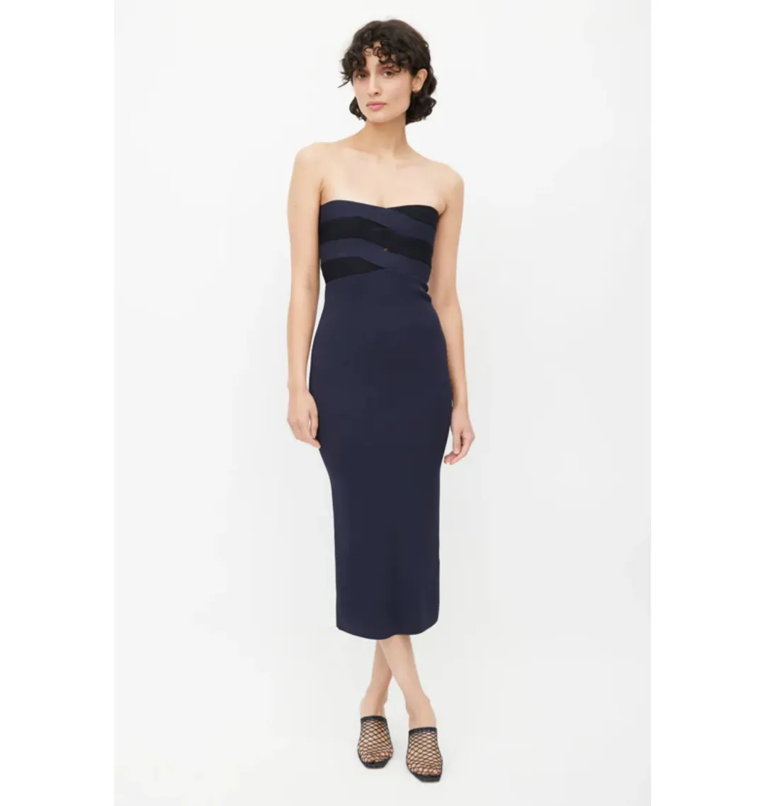 Dion Lee Interlock Bustier Strapless Midi Dress In Navy/Midnight Size XS / AU 6 for rent on The Volte - main image