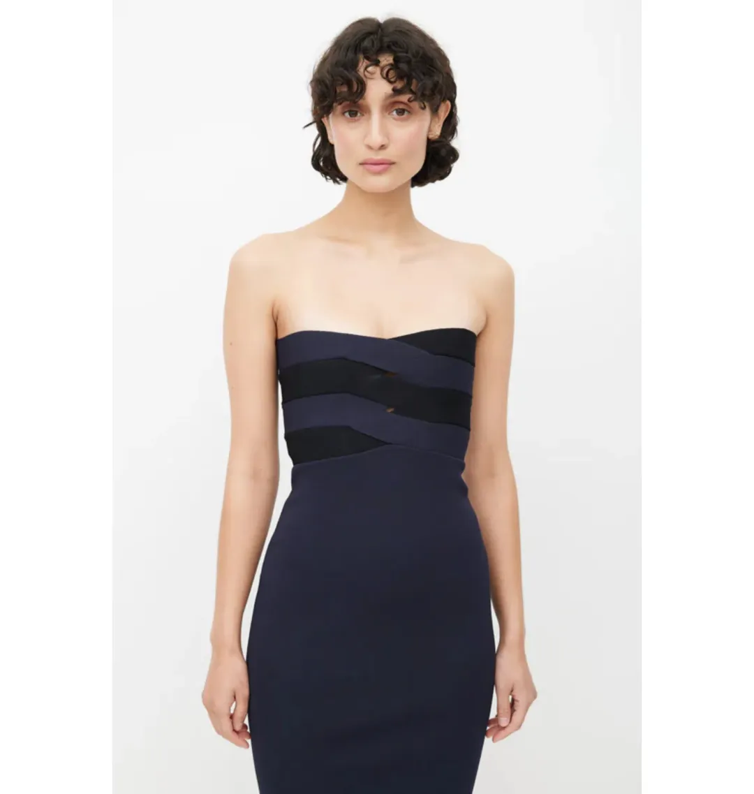Dion Lee Interlock Bustier Strapless Midi Dress In Navy/Midnight Size XS / AU 6 for rent on The Volte - main image