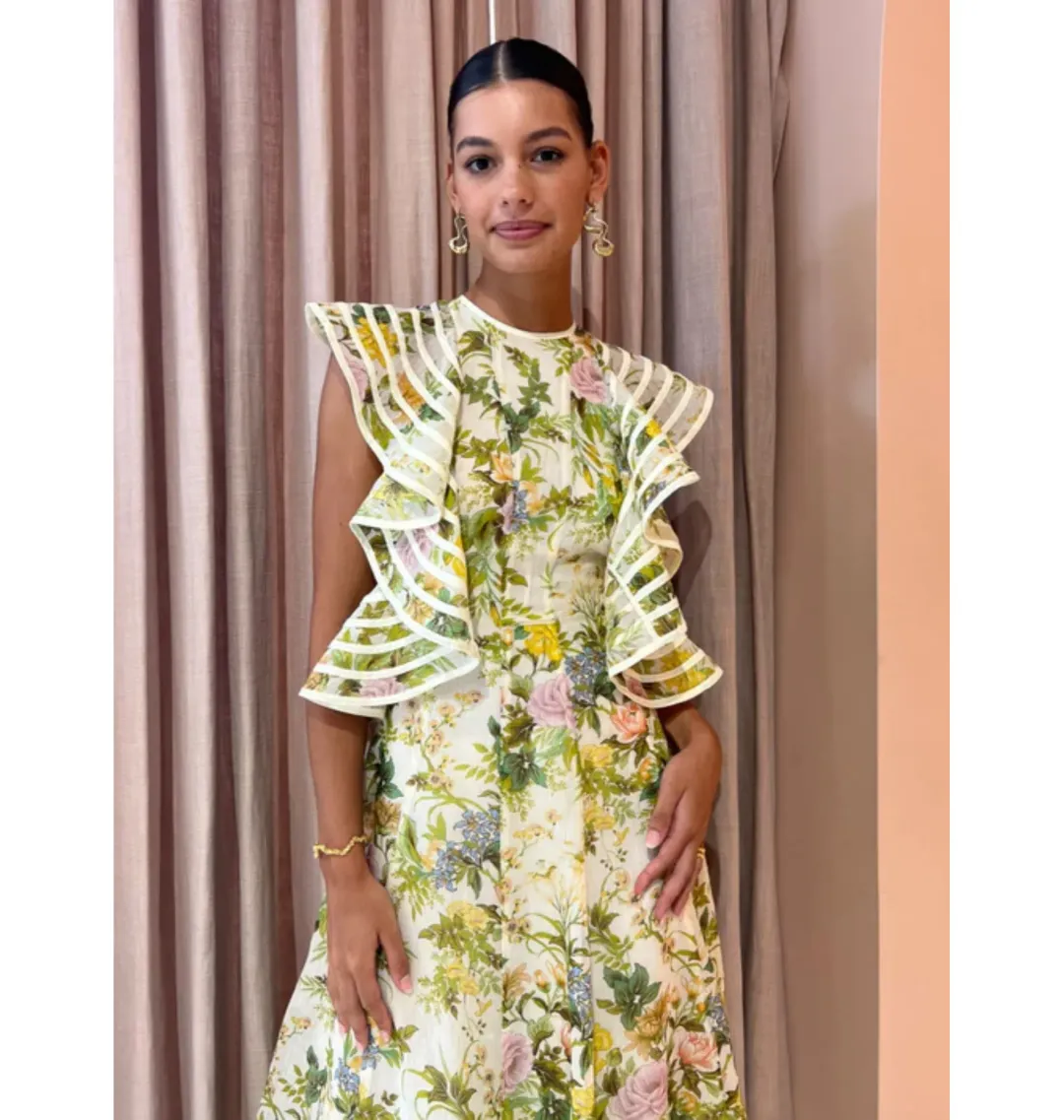 Alemais Eden Flounce Midi Dress Multi Size AU 16 for rent on The Volte - main image