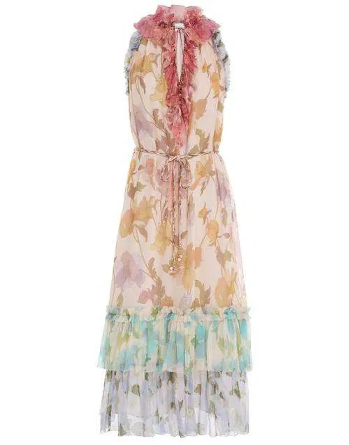 Zimmermann Tempo Frilled Midi Dress Spliced Multi Size 0/Au 8 - Image 2