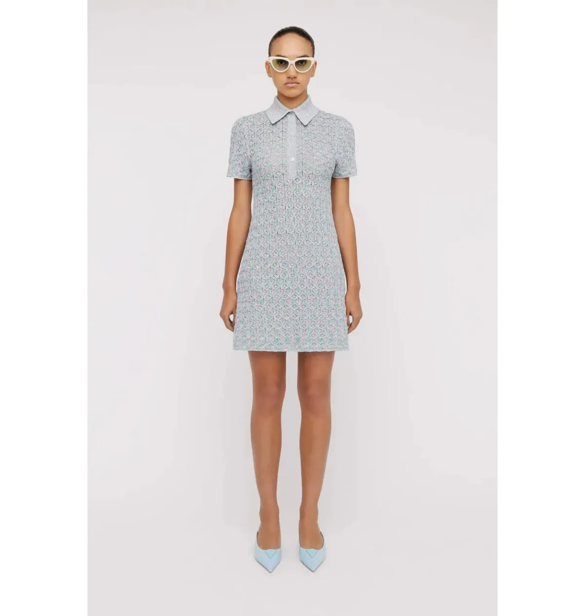 Scanlan Theodore Sparkle Knit Shirt Dress Grey Size AU 8 for rent on The Volte - main image