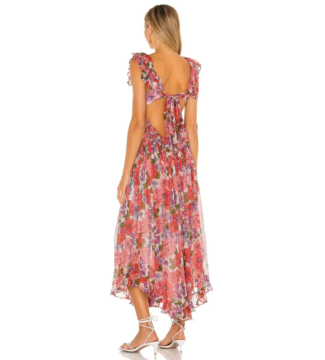 Zimmermann Poppy Frill Edge Midi Dress Crimson Floral Size 3/Au 14 for rent on The Volte - main image
