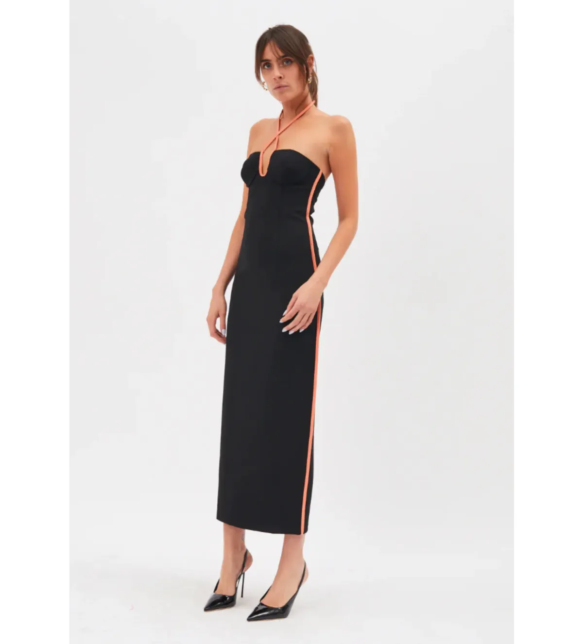 Paris Georgia Nassia Midi Dress Black/Orange Size XS/Au 8 for rent on The Volte - main image
