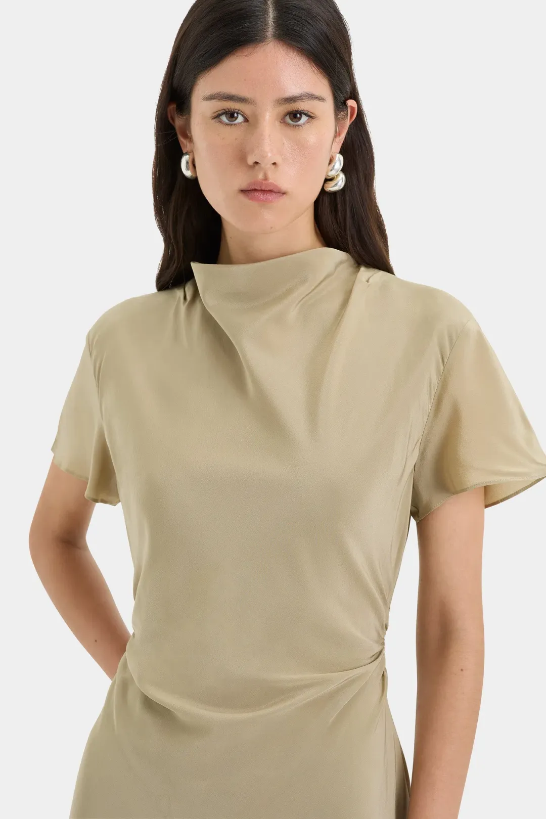 Sir the Label Seameadow Bias Dress Olive Size 1/Au 8 for rent on The Volte - main image