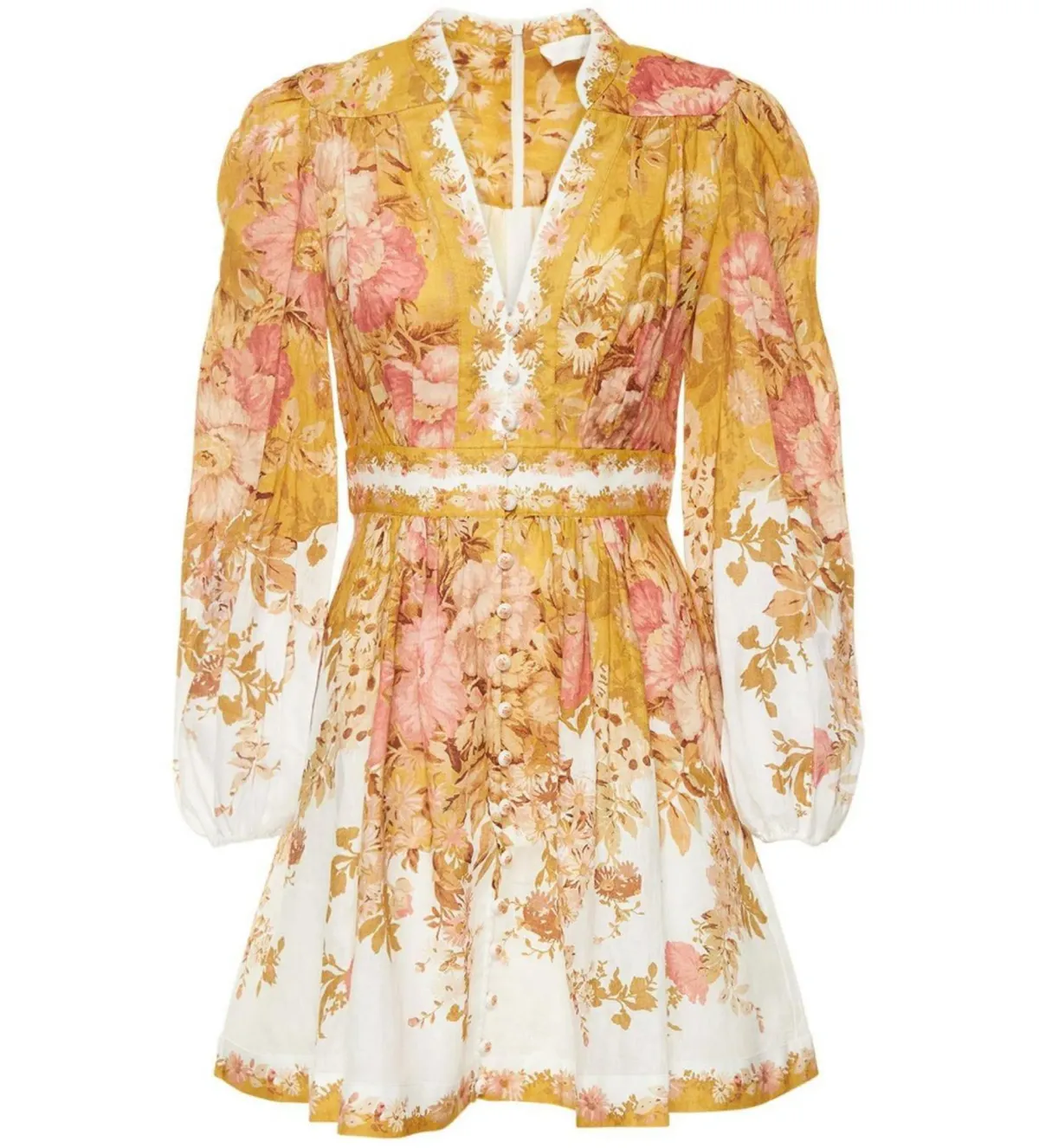Zimmermann The Pattie Plunge Mini Dress in Mustard Floral Size 0P / AU 6 - Image 2