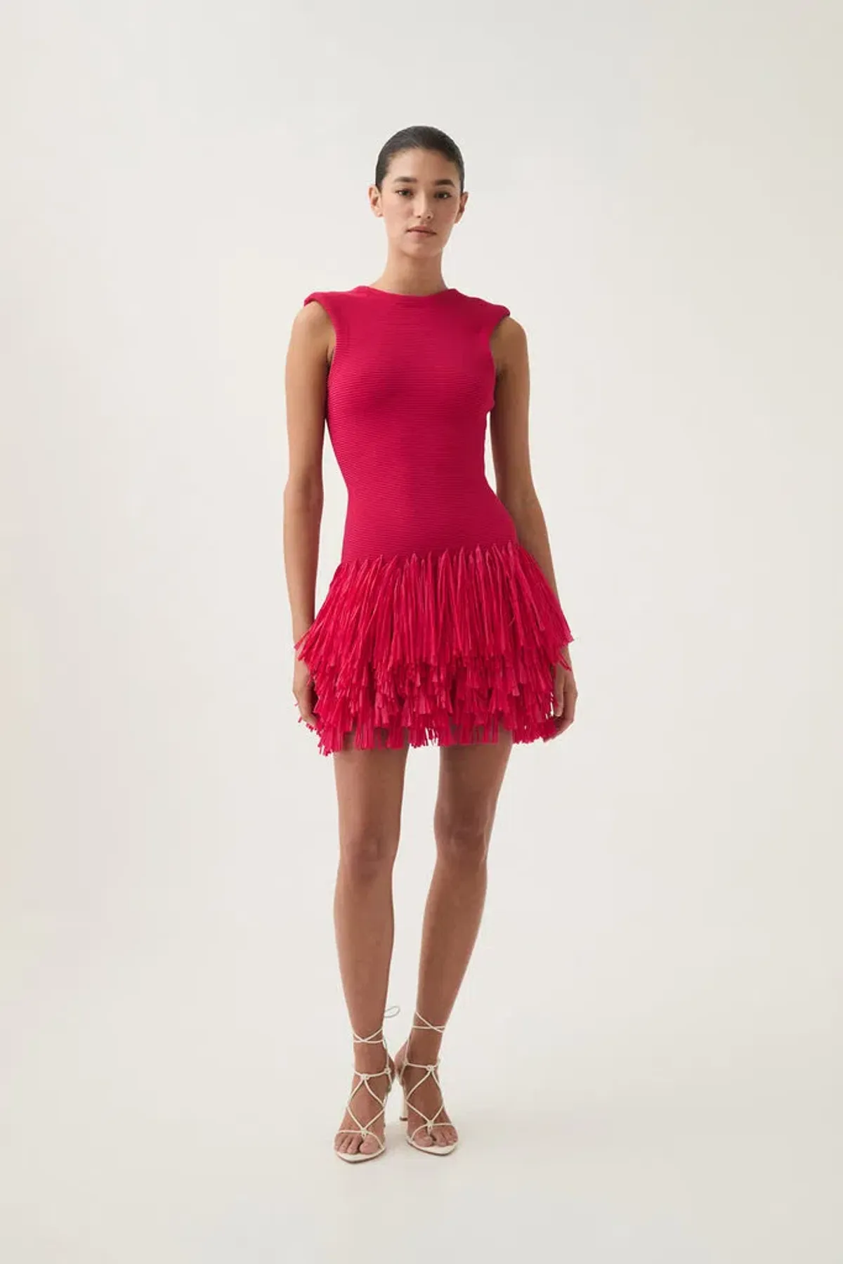 AJE Rushes Raffia Knit Mini Dress Hot Pink Size Large / Size 12 - Image 1