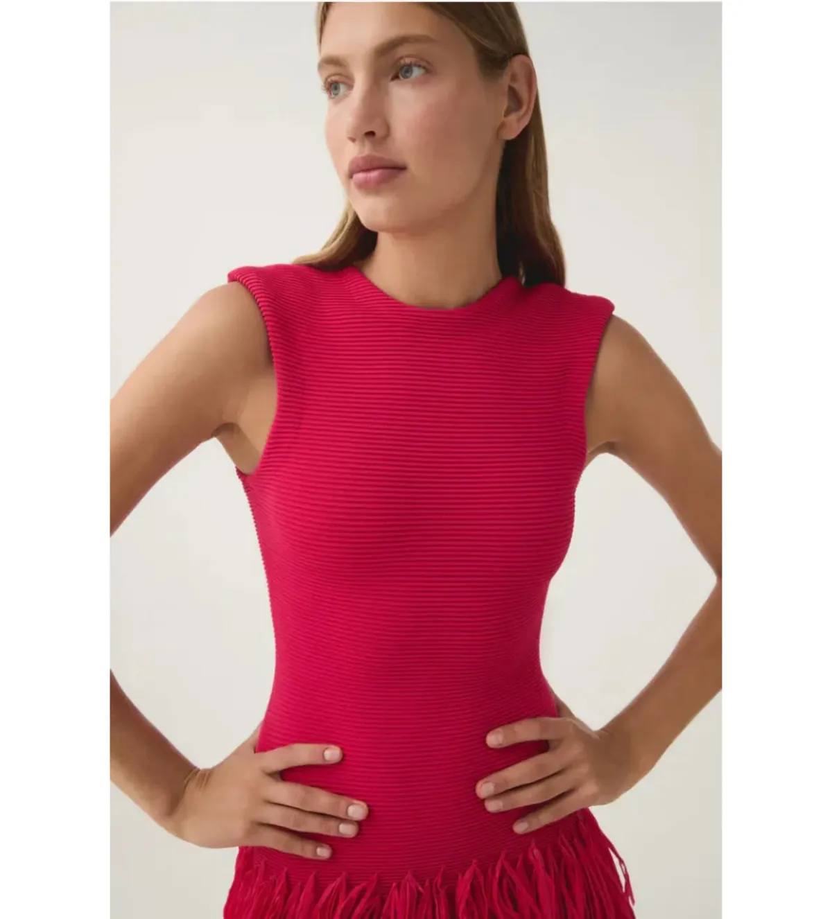 AJE Rushes Raffia Knit Mini Dress Hot Pink Size Large / Size 12 - Image 3